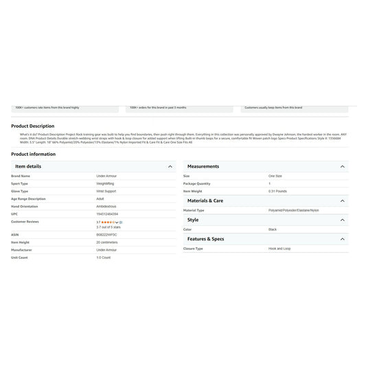 Under Armour UA Project Rock Wrist Wraps 001 Supporter, One Size Fits All