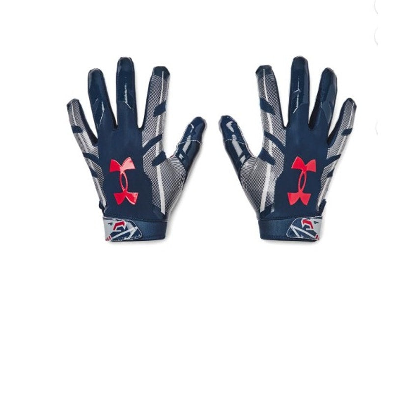 Mens Small Under Armour UA F8 Novelty GlueGrip Football Limited Edition Gloves - Academy/Steel/Red WR