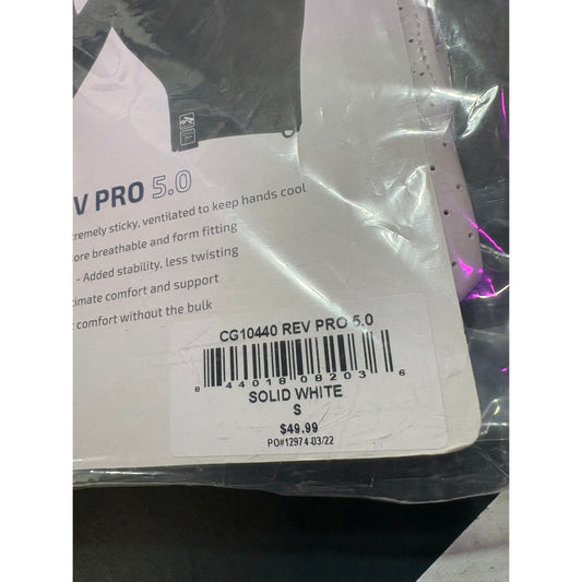 Mens Small Cutters Rev Pro 5.0 Solid White Receiver WR Gloves