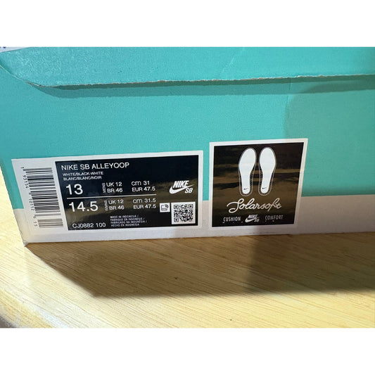 Mens 13 Nike SB Alleyoop Skate Shoes Cj0882-100 White/Black/White