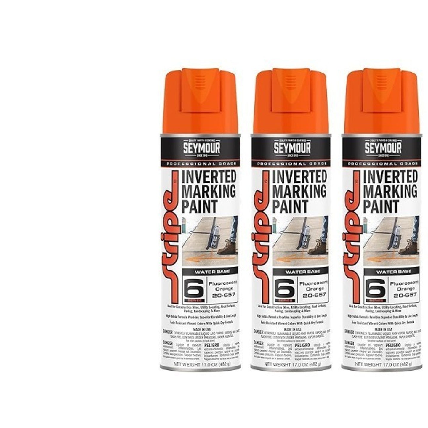 (3 Pack) Seymour 20-657 Stripe Inverted Tip Marker, Orange Fluorescent 17 oz.