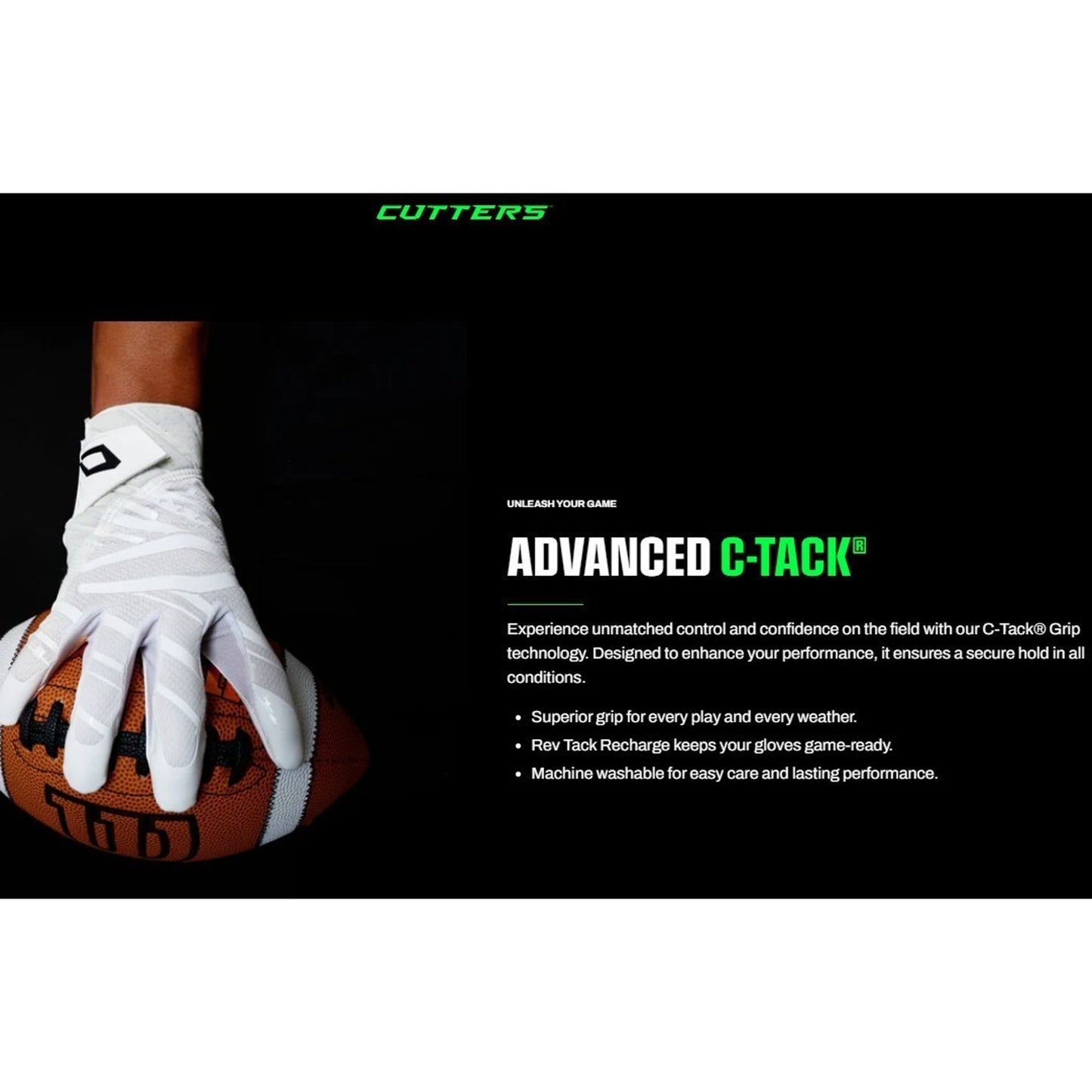 Cutters Football Gloves WR Wide Receiver Mens S Black Rev Pro 5.0 Extreme Grip
