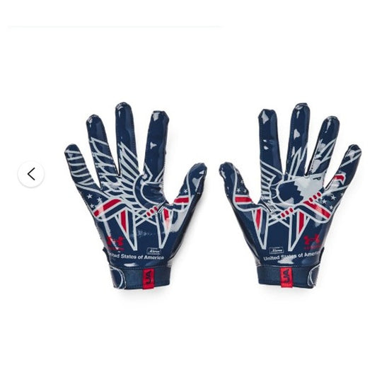 Mens Small Under Armour UA F8 Novelty GlueGrip Football Limited Edition Gloves - Academy/Steel/Red WR