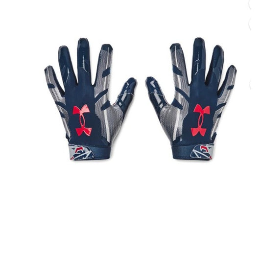Mens Small Under Armour UA F8 Novelty GlueGrip Football Limited Edition Gloves - Academy/Steel/Red WR