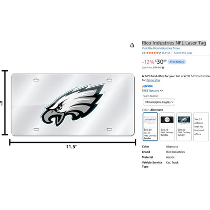 Philadelphia Eagles License Plate Rico Industries NFL Laser Tag