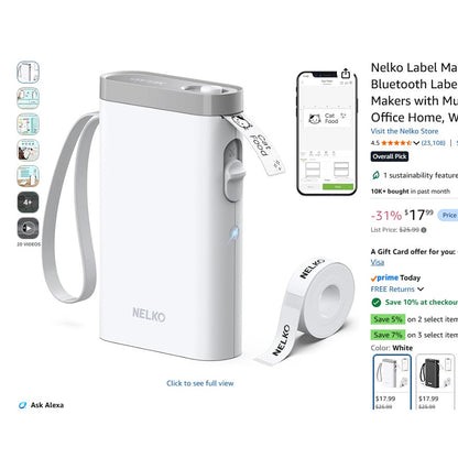 Nelko Label Maker Machine With Tape P21 Bluetooth Label Printer Wireless Mini