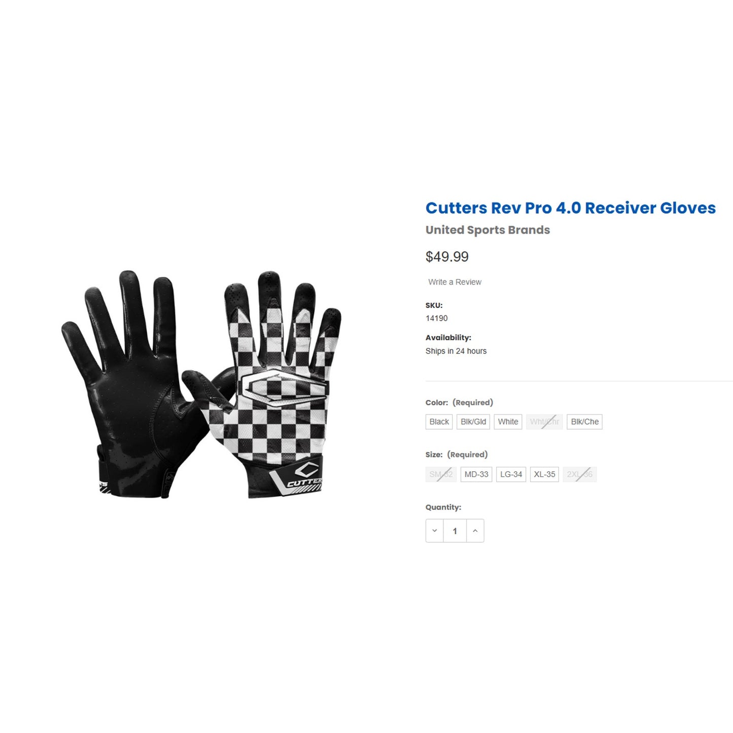 Cutters REV PRO 4.0 - Limited Edition Wide Receiver Gloves Extreme Grip Adult XL