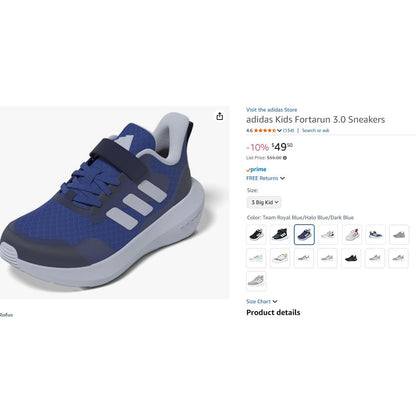 5.5 adidas Kids Fortarun 3.0 Sneakers 3.0J Royal Blue Halo Blue Dark Blue (PS)