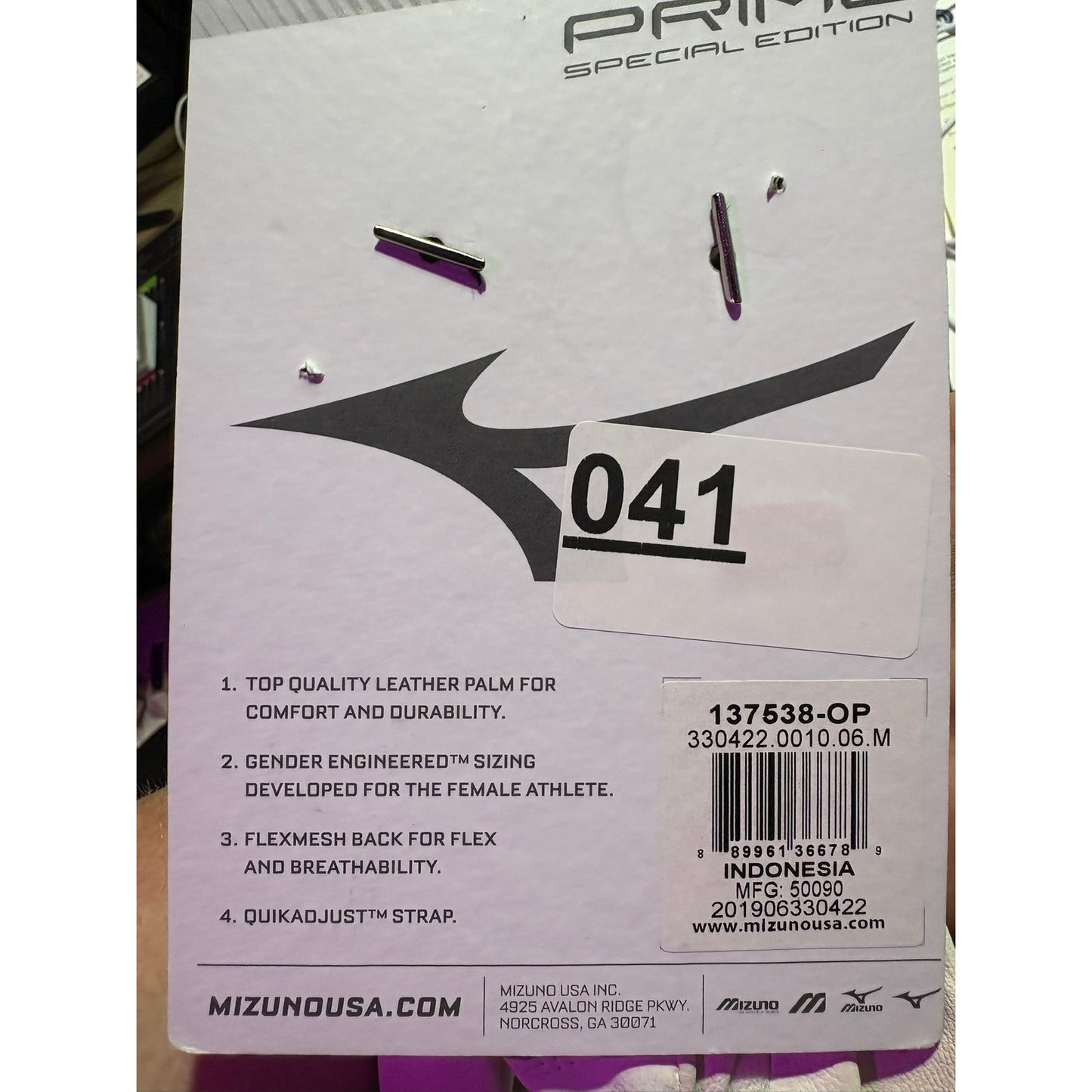 Mizuno Prime SE Softball Fastpitch Batting Gloves White/Red, Medium 889961366789