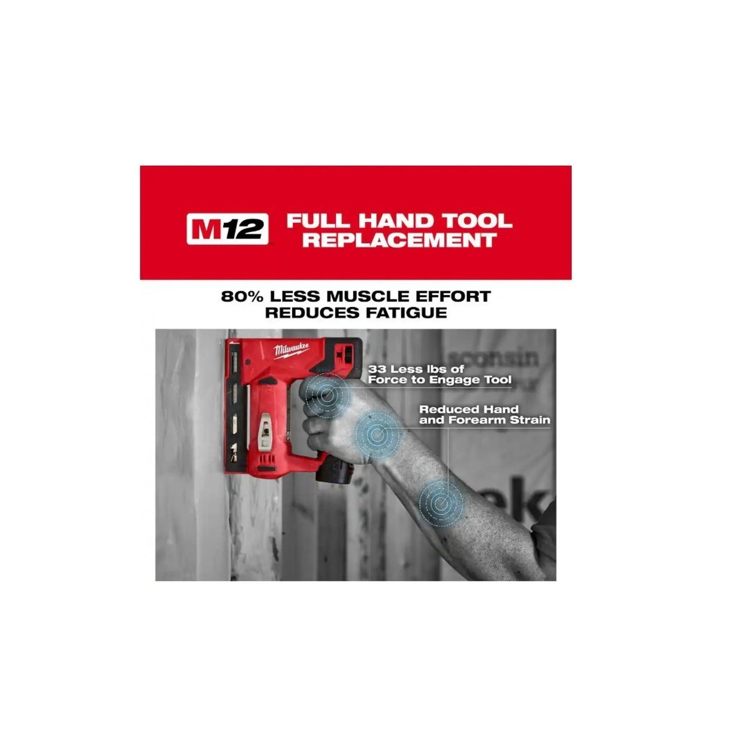 Milwaukee 2447-20 M12 12V Li-Ion Cordless 3/8" Crown Stapler -Tool Only- T-50