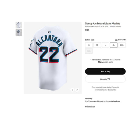 Mens XL Sandy Alcántara Miami Marlins Nike Dri-FIT ADV MLB Limited Jersey