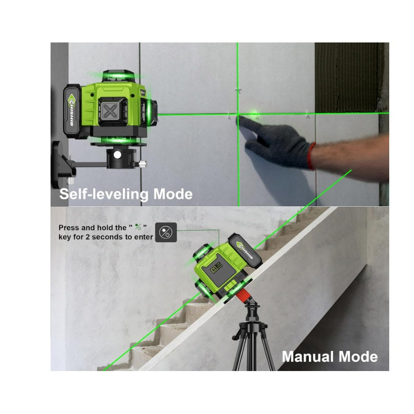 Chisib 16 Lines Green Laser Level Kit -4x360° 4D Self-Leveling Cross Line