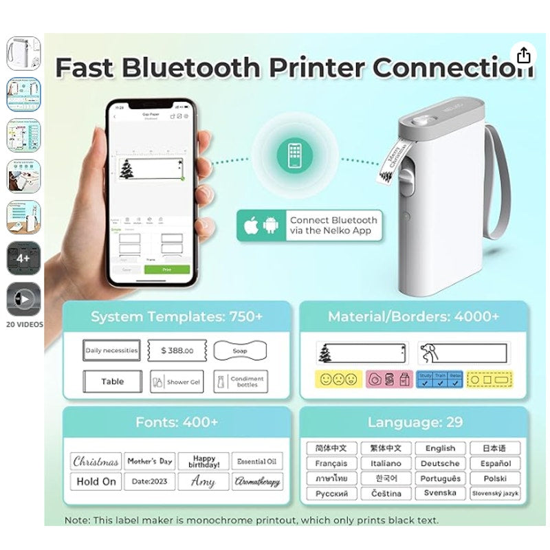 Nelko Label Maker Machine With Tape P21 Bluetooth Label Printer Wireless Mini