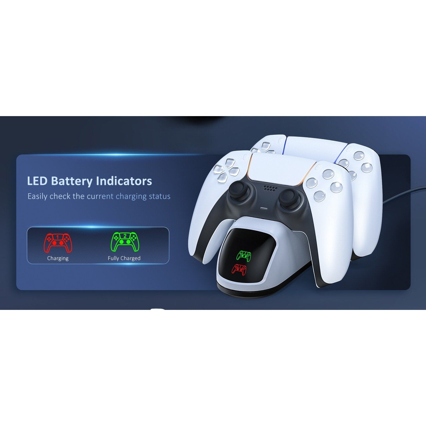NexiGo Dual Charging Station Dock for PS5 DualSense Controller White for P-5