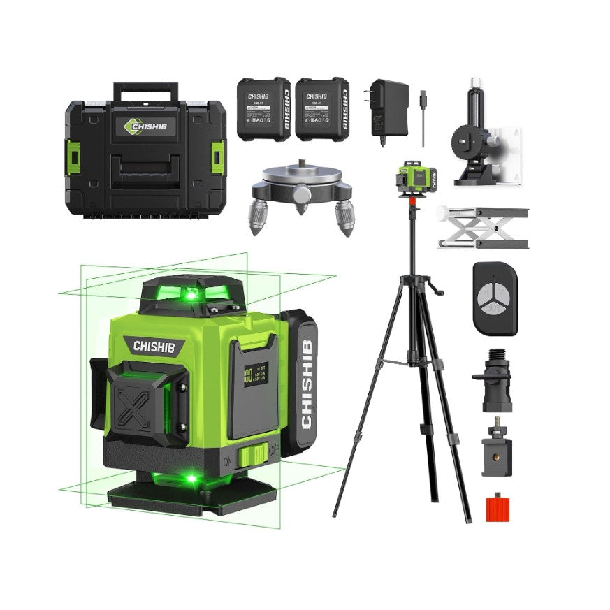 Chisib 16 Lines Green Laser Level Kit -4x360° 4D Self-Leveling Cross Line