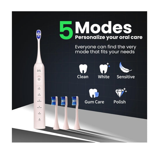 Marlincare Electric Sonic Toothbrush for Adults Pink B10 180 Days Rechargeable