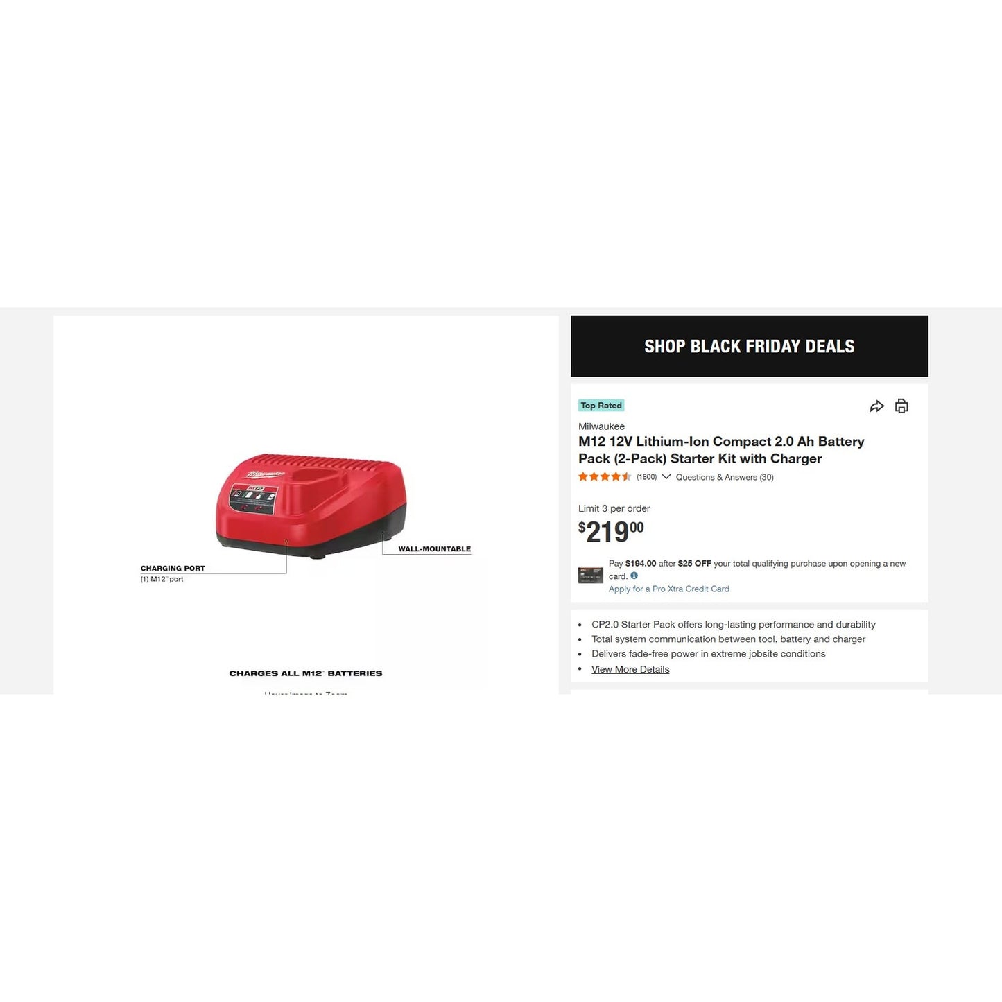 Milwaukee 48-59-2420p M12 12-Volt Lithium-Ion Compact Battery Pack 2.0Ah and Charger