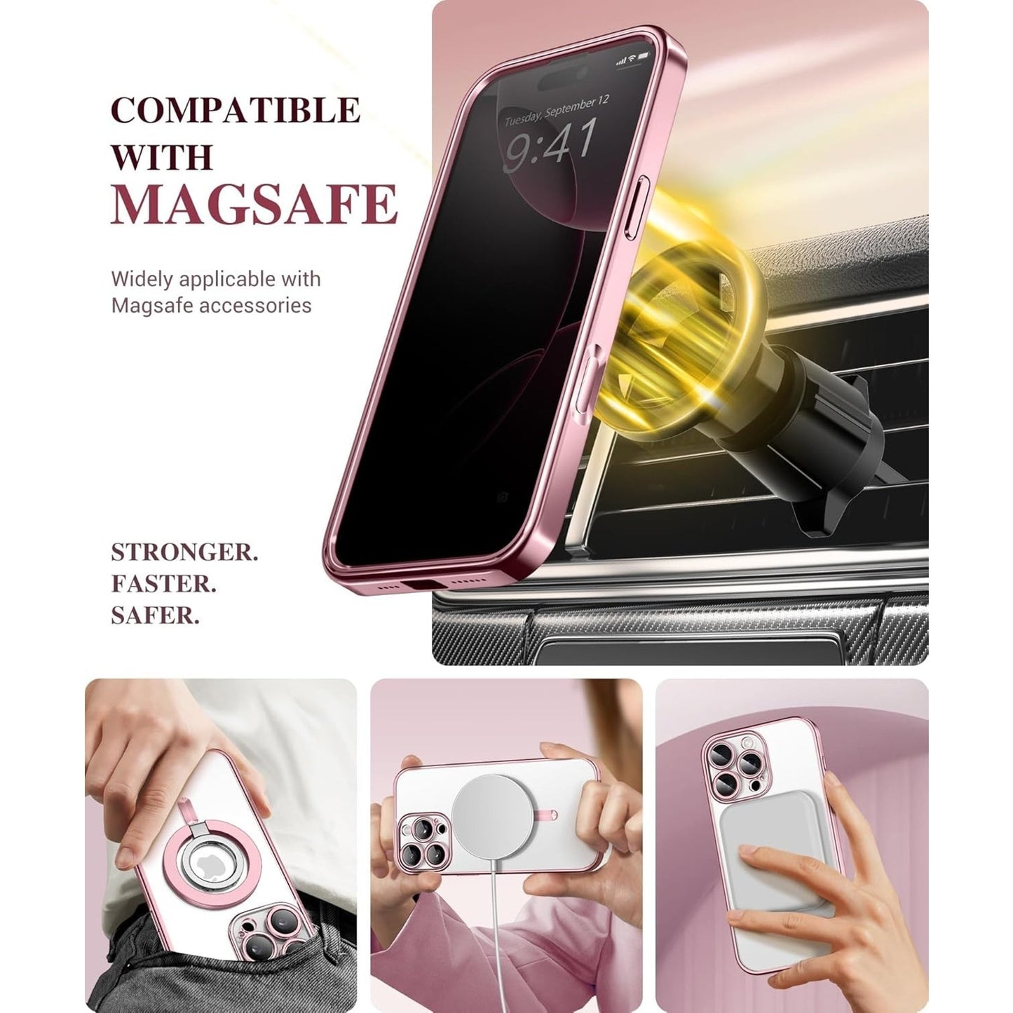 BERFY Magnetic for iPhone 16 Pro Case Clear Pink Compatible w MagSafe x004drx2x9