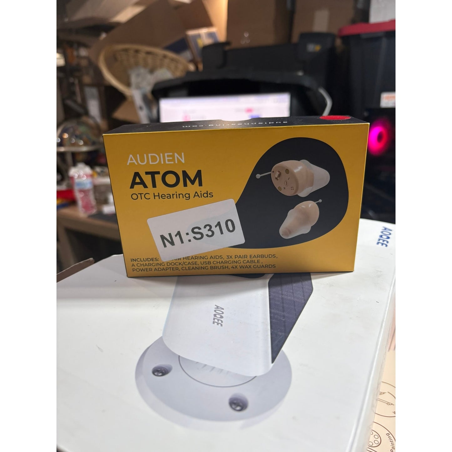 Audien Atom OTC hearing aid ATK-15 (w/3x pairs earbuds/4x wax guards/USB cable)