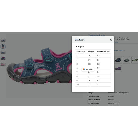 Kids Size 5 Kamik Child Seaturtle 2 Sandals (5.4" Heel to Toe) Navy & Pink New