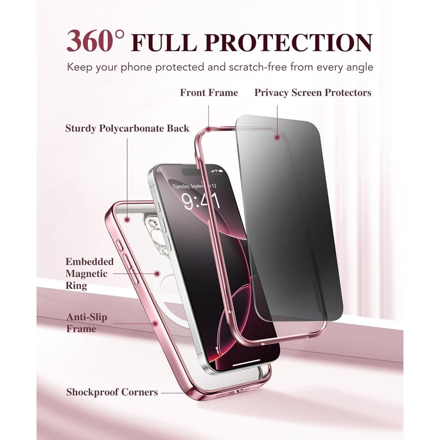 BERFY Magnetic for iPhone 16 Pro Case Clear Pink Compatible w MagSafe x004drx2x9