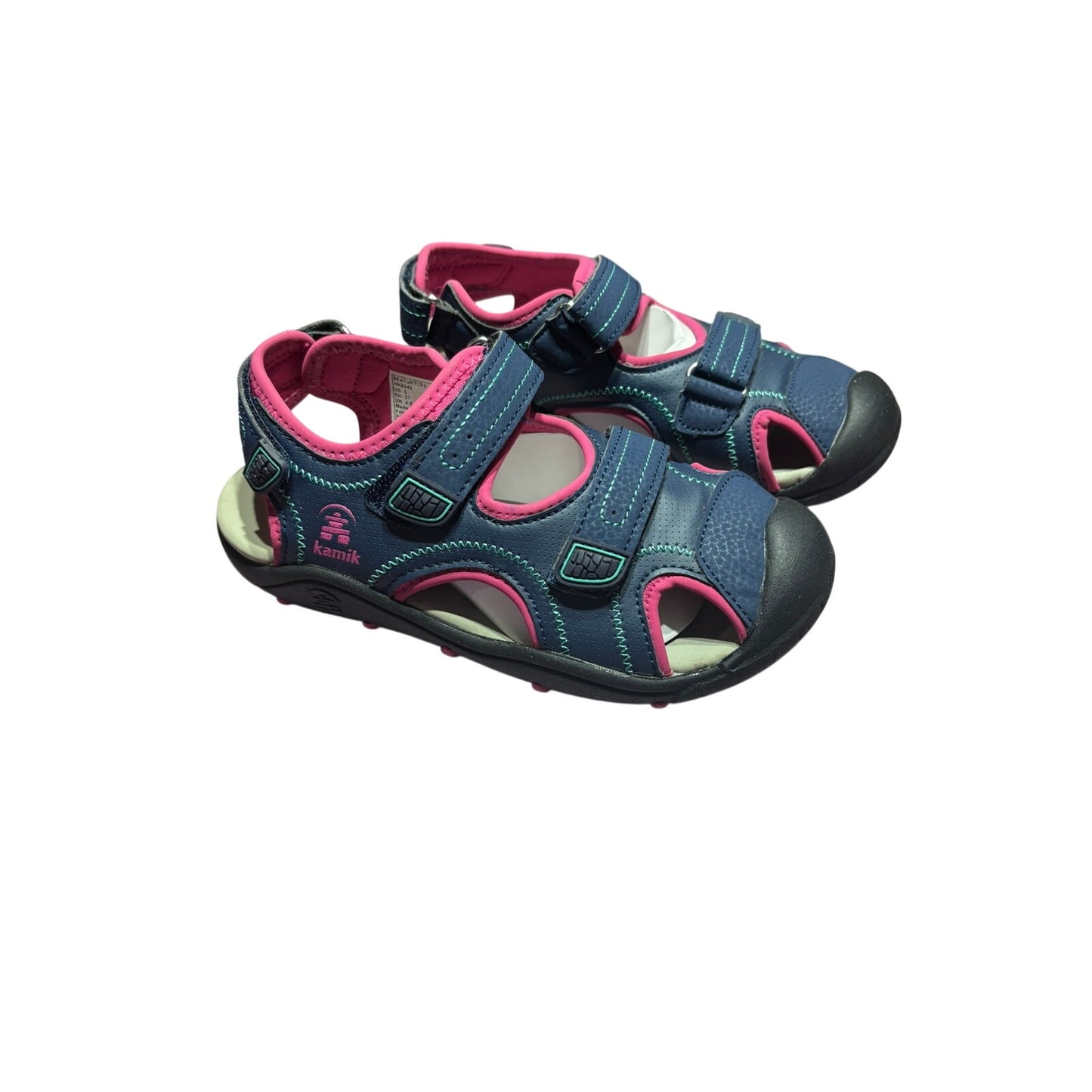 Kids Size 5 Kamik Child Seaturtle 2 Sandals (5.4" Heel to Toe) Navy & Pink New