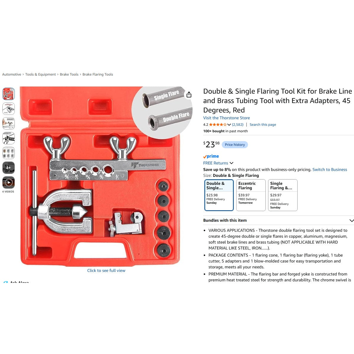 Thorstone Double & Single Flaring Tool Kit for Brake Line and Brass Tubing Tool