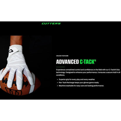 Cutters Football Gloves WR Wide Receiver Mens S Black Rev Pro 5.0 Extreme Grip