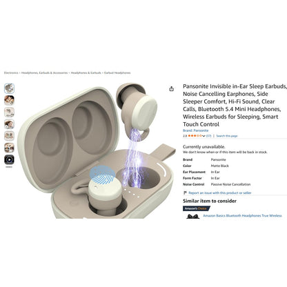 Pansonite Smart Sleep Headphones TS32 Noise Cancelling Wireless Earbuds Bluetooth