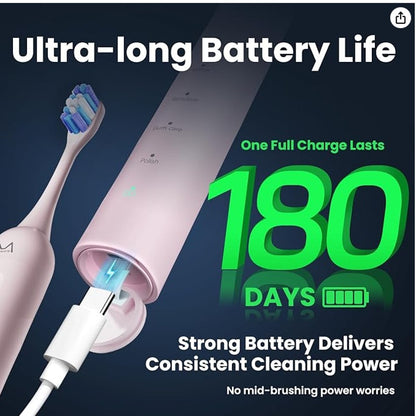 Marlincare Electric Sonic Toothbrush for Adults Pink B10 180 Days Rechargeable