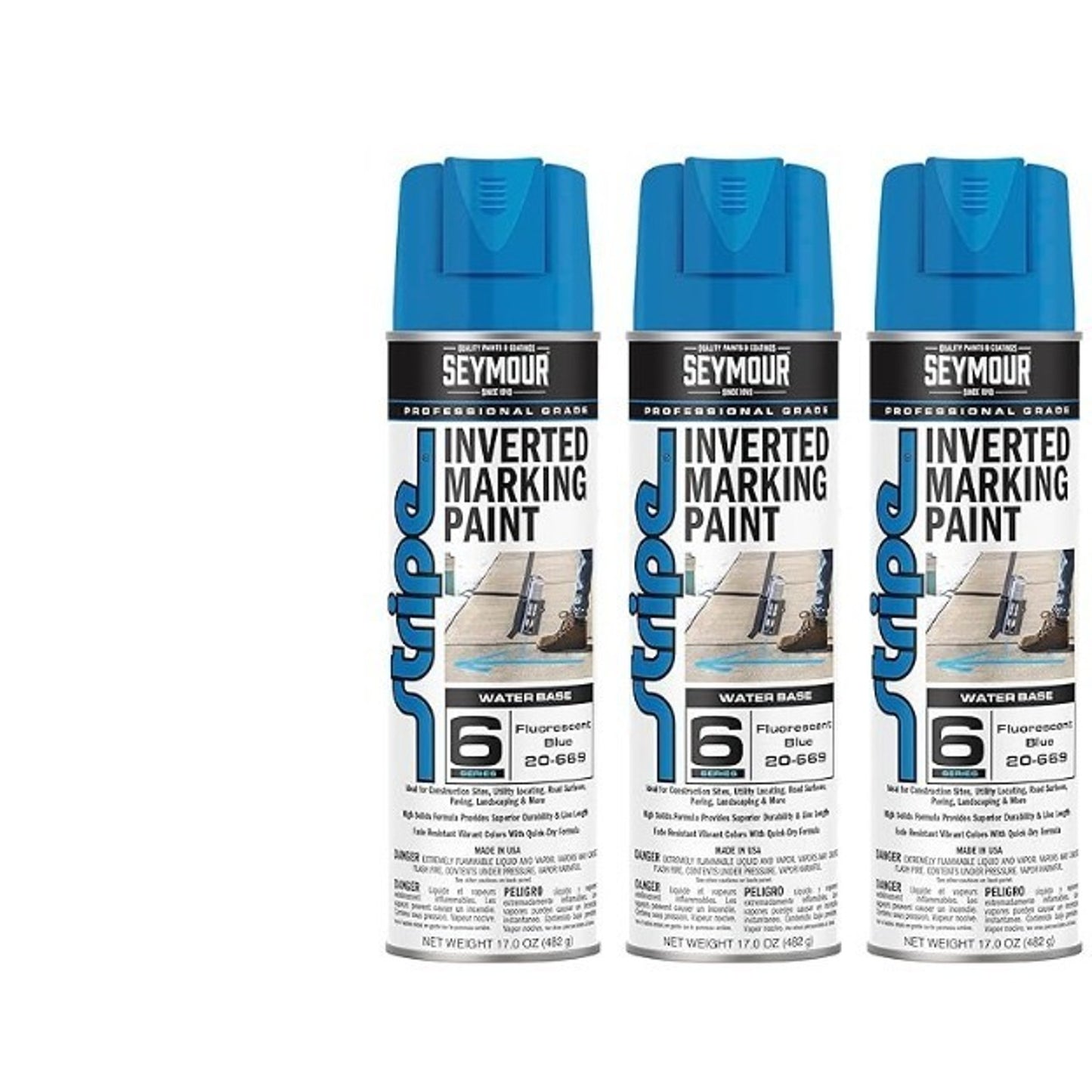 (3 Pack) Seymour 20-669 Stripe Inverted Tip Marker Blue Fluorescent Ground Paint