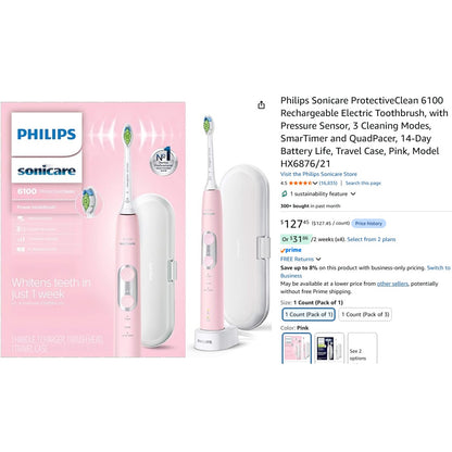 Philips Sonicare Protective Clean 6100 Electric Toothbrush Pink HX6876/21