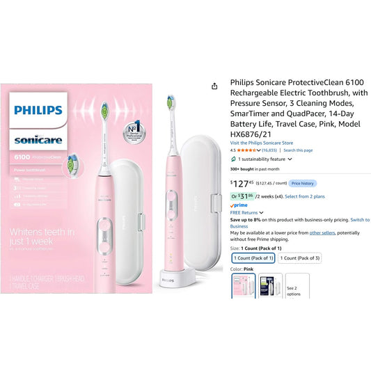 Philips Sonicare Protective Clean 6100 Electric Toothbrush Pink HX6876/21