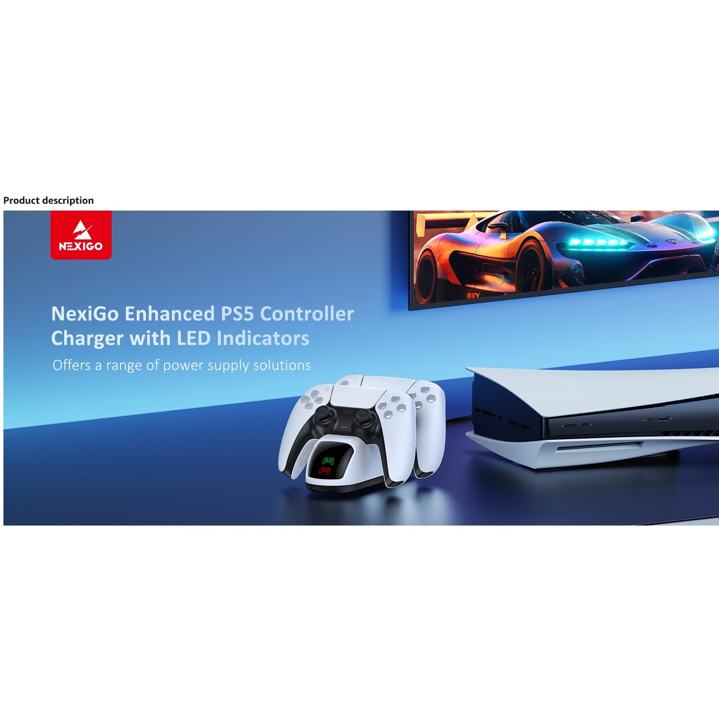 NexiGo Dual Charging Station Dock for PS5 DualSense Controller White for P-5