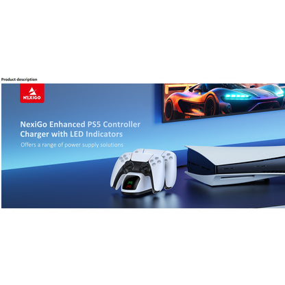 NexiGo Dual Charging Station Dock for PS5 DualSense Controller White for P-5