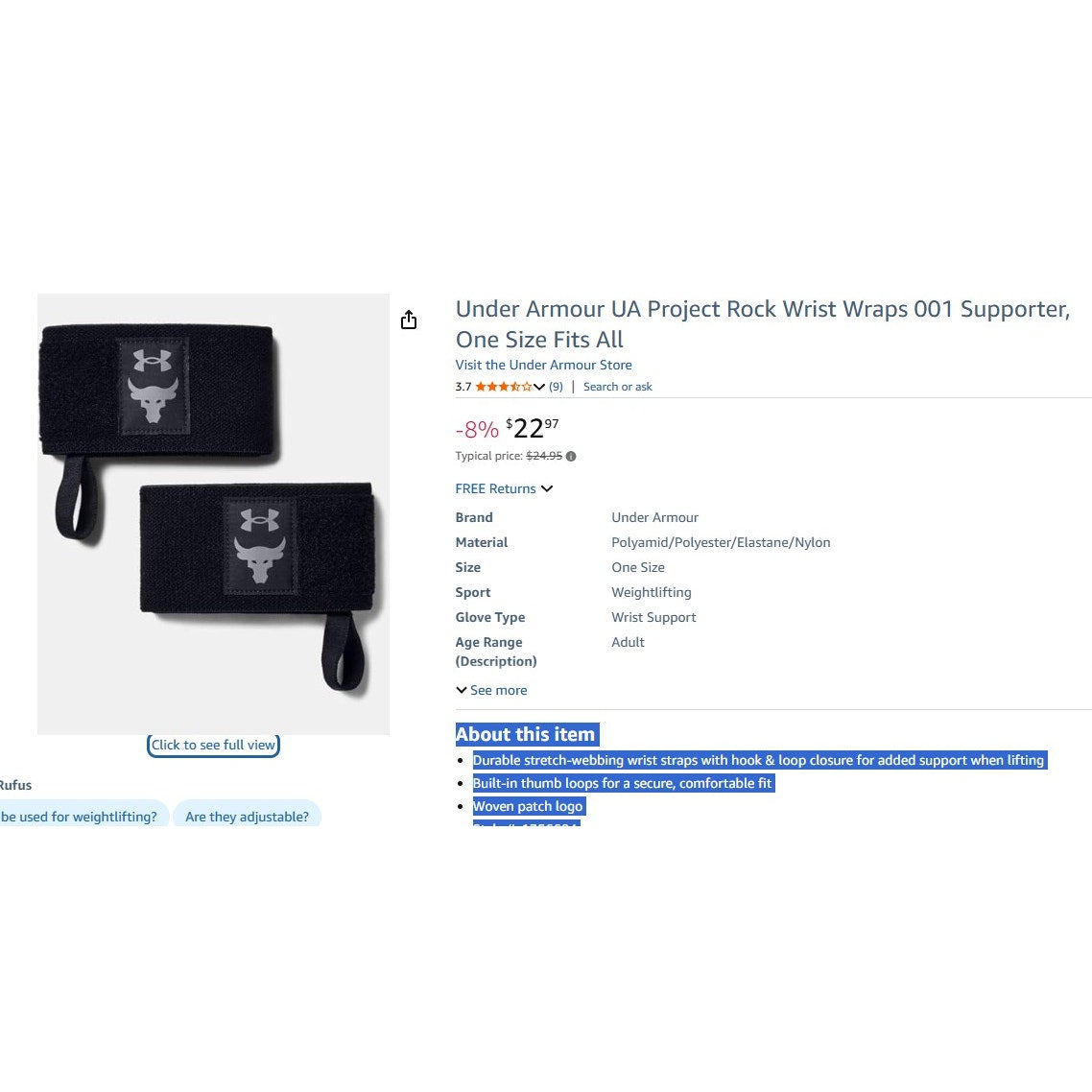 Under Armour UA Project Rock Wrist Wraps 001 Supporter, One Size Fits All