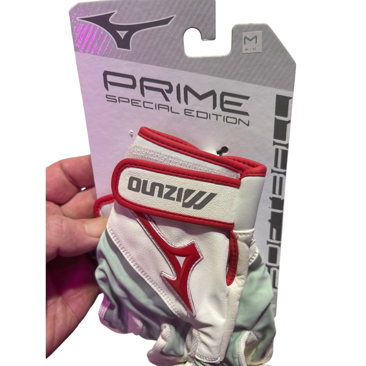 Mizuno Prime SE Softball Fastpitch Batting Gloves White/Red, Medium 889961366789
