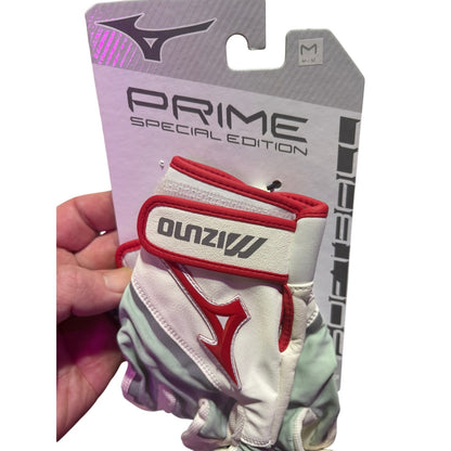 Mizuno Prime SE Softball Fastpitch Batting Gloves White/Red, Medium 889961366789
